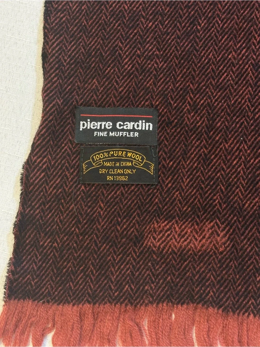 Pierre Cardin 100% Wool Burgundy Herringbone Scarf